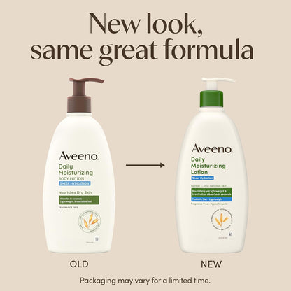 Aveeno Sheer Hydration Daily Moisturizing Fragrance-Free Lotion with Nourishing Prebiotic Oat, Fast-Absorbing Body Moisturizer for Dry Skin with Lightweight, Breathable Feel, 18 Fl. Oz