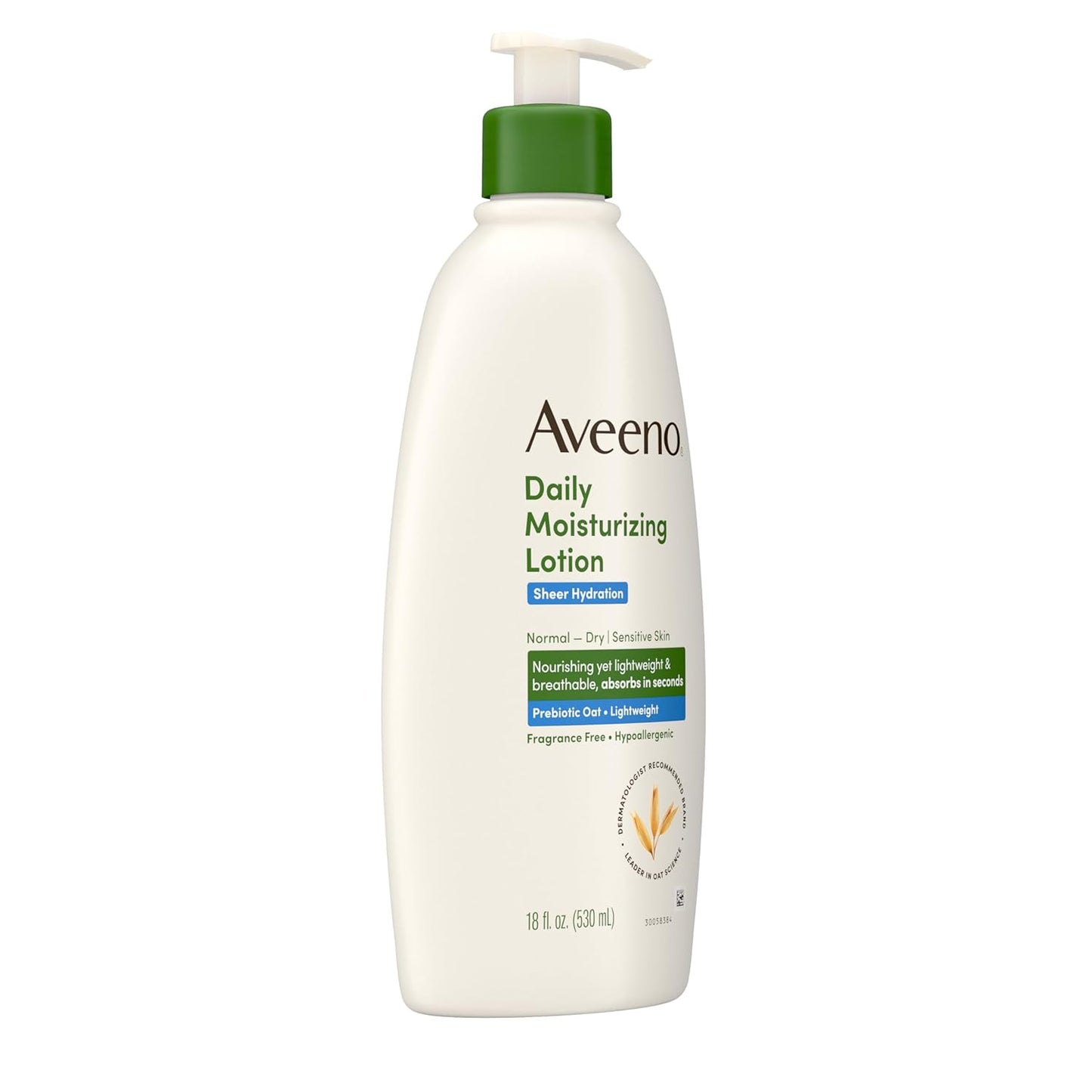 Aveeno Sheer Hydration Daily Moisturizing Fragrance-Free Lotion with Nourishing Prebiotic Oat, Fast-Absorbing Body Moisturizer for Dry Skin with Lightweight, Breathable Feel, 18 Fl. Oz