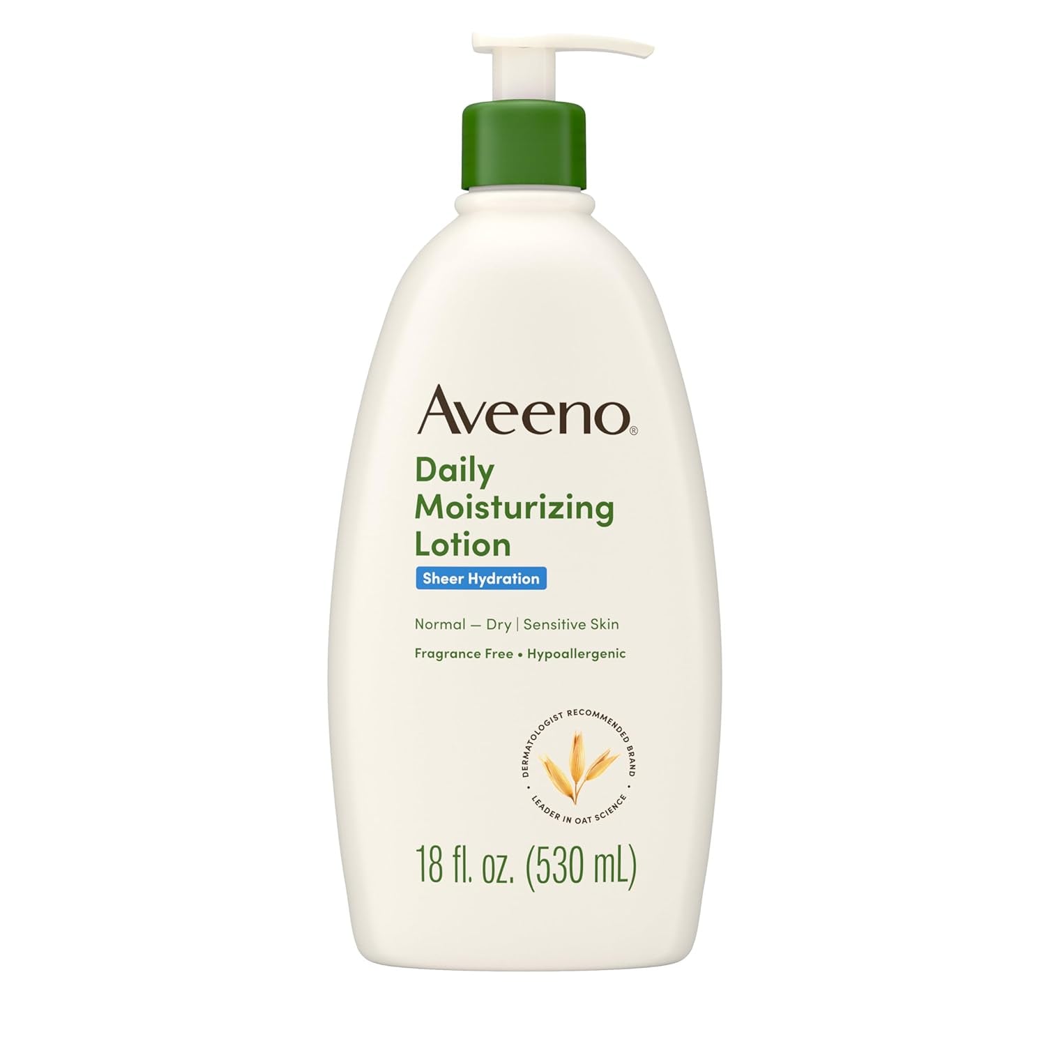 Aveeno Sheer Hydration Daily Moisturizing Fragrance-Free Lotion with Nourishing Prebiotic Oat, Fast-Absorbing Body Moisturizer for Dry Skin with Lightweight, Breathable Feel, 18 Fl. Oz